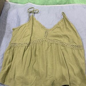 American Eagle Outfitters Olive Green Lace-Trim Spaghetti Strap Cami